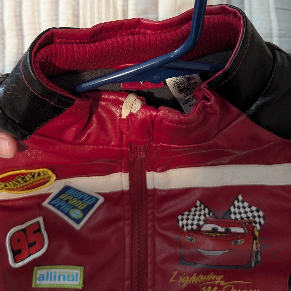 Lightning McQueen Cars Kids Boys Faux Leather Jacket Size 4T - Picture 3 of 8